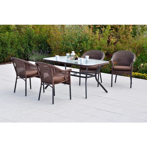 Merxx Ravenna Set 9-tlg. 4 Stapelsessel 4 Sitzkissen Tisch 150 x 85 cm Schoko