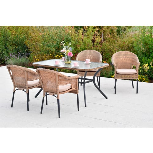 Merxx Ravenna Set 9-tlg. 4 Stapelsessel 4 Sitzkissen Tisch 150 x 85 cm Natur