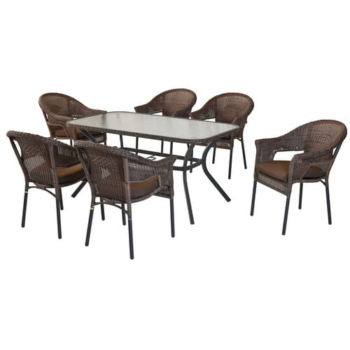 Merxx Ravenna Set 13-tlg. 6 Stapelsessel 6 Sitzkissen Tisch 150 x 85 cm Schoko