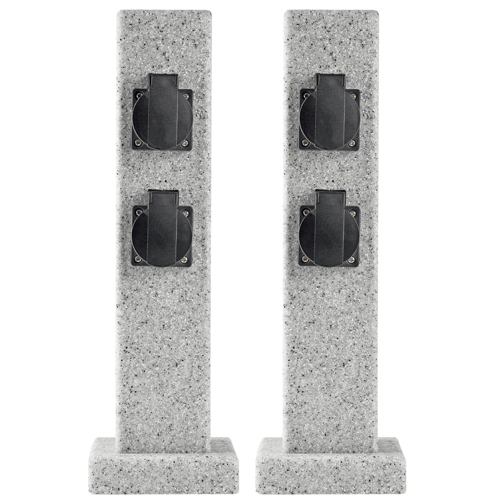 2er Set Außen Verteiler 4x Steck Dosen Stein Optik Säule Garten Strom Versorgung