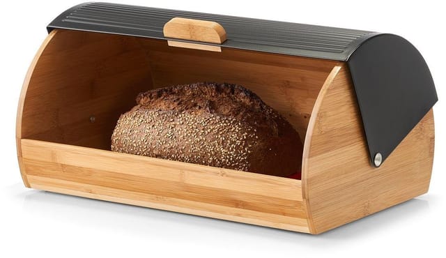 Zeller Brotkasten, Bambus/Metall 19 cm x 27 cm x 39 cm Schwarz-Natur