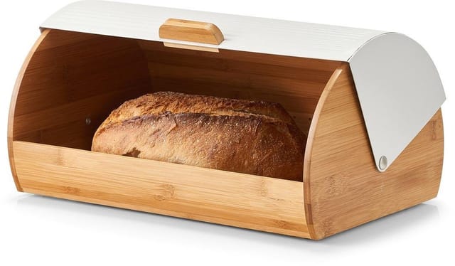 Zeller Brotkasten Bambus/Metall 19 cm x 27 cm x 39 cm Weiß-Natur