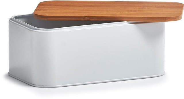 Zeller Brotkasten Metall mit Bambusdeckel 30,5 cm x 18 cm x 12,5 cm Matt Weiß