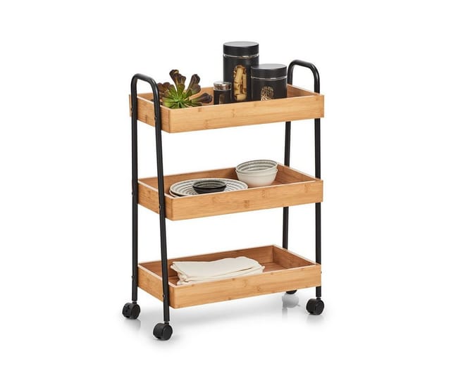 Zeller Rollwagen Bambus/Metall 70,5 cm x 28 cm x 49,5 cm Schwarz