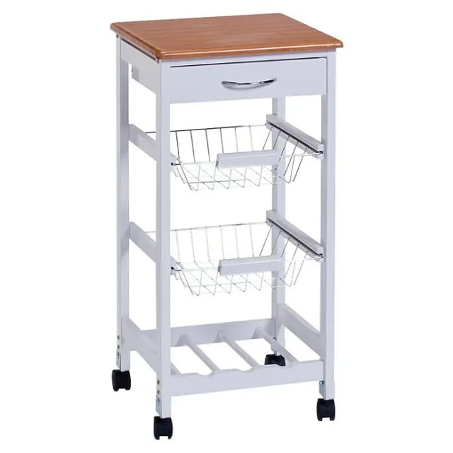 Zeller Küchenrollwagen MDF mit Bambusdekor-Top 37 cm x 37 cm x 76,5 cm Weiß