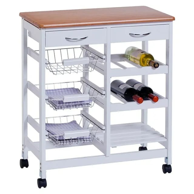 Zeller Küchenrollwagen MDF mit Bambusdekor-Top 66 cm x 36 cm x 76 cm Weiß