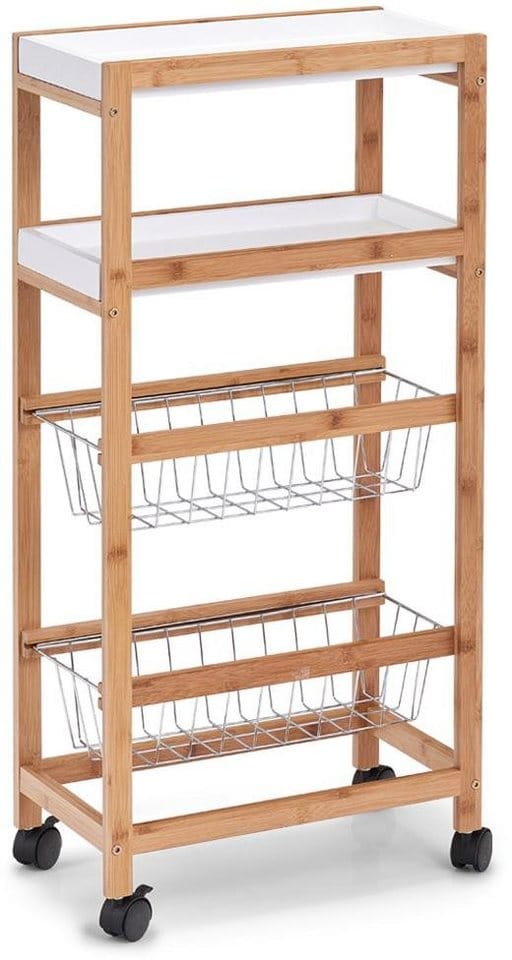 Zeller Nischen-Rollwagen Bambus/MDF/Metall 82,5 cm x 22 cm x 40 cm Weiß-Natur