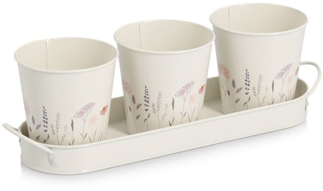 Zeller Kräutertopf-Set Flowers Metall 4-teilig Weiß