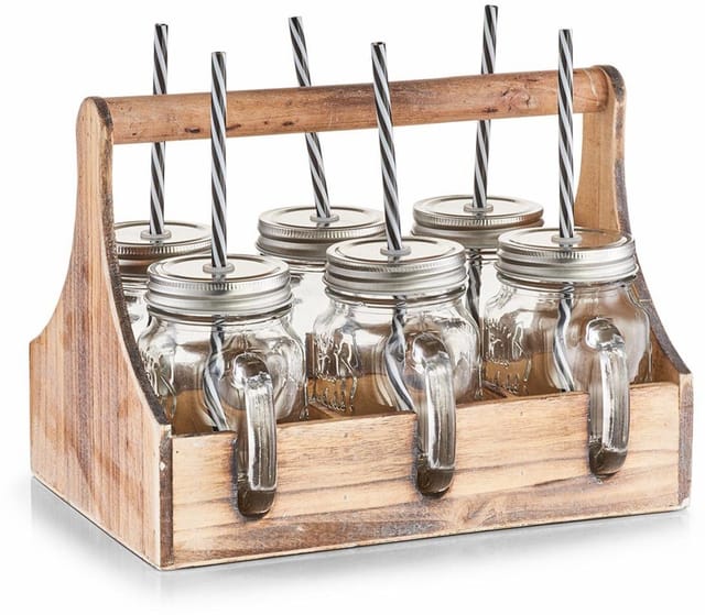 Zeller Trinkgläser-Set Glas/Metall/Holz 7-teilig