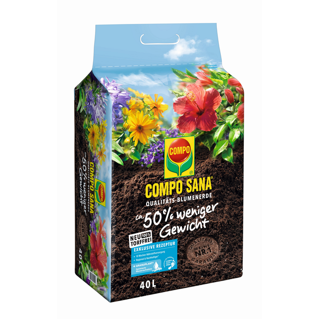 Compo Sana Qualitäts-Blumenerde ca. 50 Prozent weniger Gewicht torffrei 40,