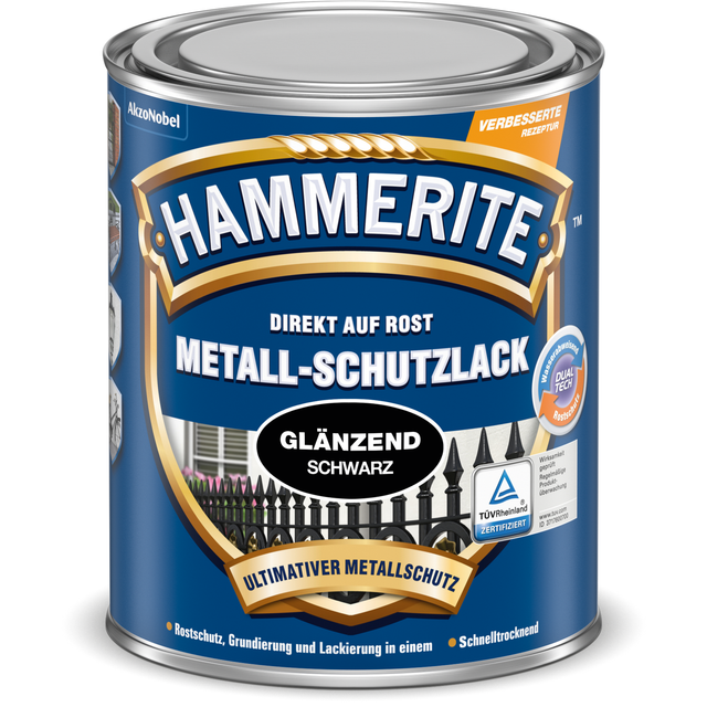 Hammerite Metall-Schutzlack Schwarz glänzend 250 ml
