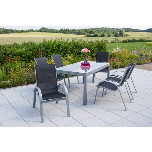 Gartenmöbel-Set Esstisch-Gruppe Amalfi Aluminium Schwarz 7-tlg.