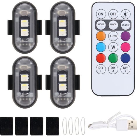 Vier Kabellose Led-autoleuchten Mit Fernbedienung, Usb-ladefunktion Und Antikollisionsleuchten, Geeignet Für Autos, Motorräder Und Lkws.
