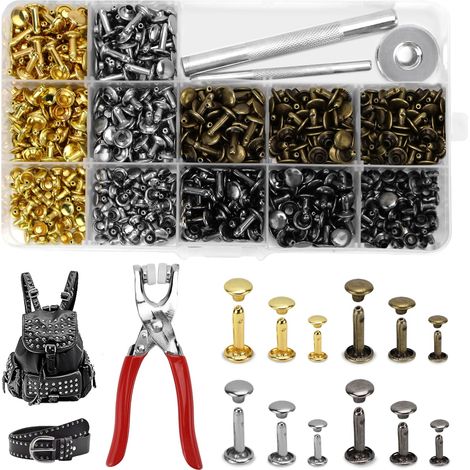 Set Mit 360 Ledernieten In 4 Farben, Inklusive Nietpistole Und Lochzange. Hohlnieten In Den Größen 12 Mm, 8 Mm Und 6 Mm Zur Herstellung Von Lederbekleidung Und Anderen Lederwaren. Ideal Für...