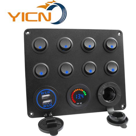 Zwei Usb-ladeanschlüsse (4,2 A) + 12-v-steckdose + Led-voltmeter + Multifunktions-bedienfeld Mit 8 Schaltern
