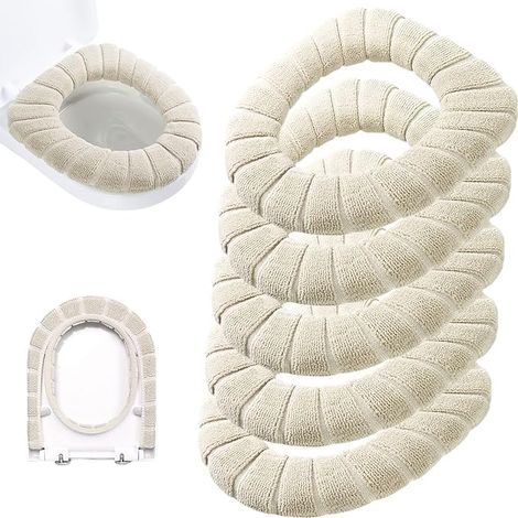 Set Mit 5 Dicken Und Bequemen Wc-sitzschonern - Weicher Und Warmer Wc-sitzbezug Aus Dehnbarem Und Waschbarem Fasergewebe, Einfache Montage (kürbis-beige)