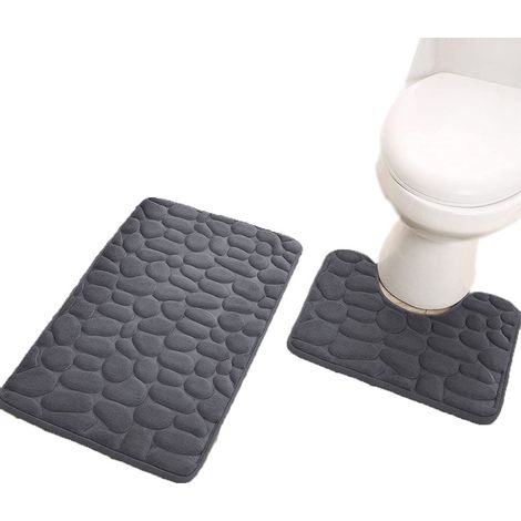 Fußmatte Mit Kieselsteinmuster – Dunkelgrau – 50x80+40x50cm – U-förmige Kombination (18d-schwamm)