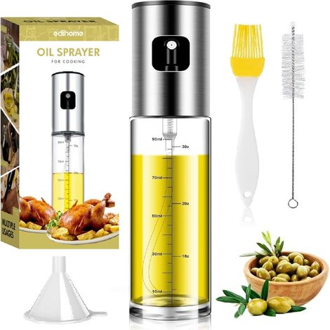 Ölsprühflasche Zum Kochen, Edelstahl Und Glas, 100 Ml, Tropffreier Spender, Zubehör Für Heißluftfritteusen, Behälter