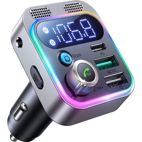 Bluetooth 5.3 Fm-transmitter (2022), Bluetooth-autoradioadapter Mit Aux-eingang [zwei Mikrofone Für Besseren Klang]