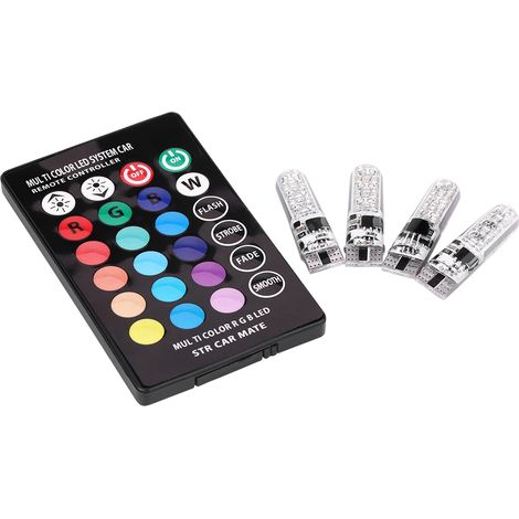 Set Mit 4 T10 Smd 5050 Rgb-mehrfarben-led-lampen Für Autos Mit Fernbedienung