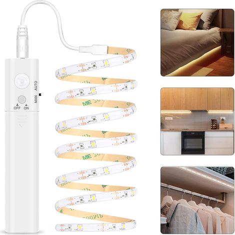 Led-streifen Mit Bewegungsmelder, 1 M/2 M/3 M, Batteriebetriebenes Nachtlicht, Warmweißes Licht 3500 K, Ideal Für Kinderzimmer
