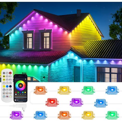 Permanente Außenbeleuchtung, 30 M Lange Smarte Rgbic-lichterkette Mit Verschiedenen Beleuchtungsmodi, Wasserdicht, Mit App- Und Fernbedienungssteuerung Für Partys Im Innen- Und Außenbereich.