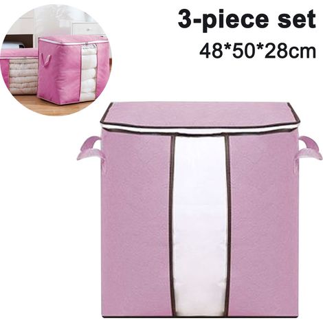 3er-set Aufbewahrungsbeutel Für Kleiderschrank Und Garderobe, Großes Fassungsvermögen, Verstärkter Griff, 3-lagiges Material Für Bettdecken, Bettwäsche, Decken, Rosa