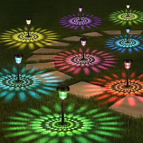 Set Mit 8 Wasserdichten Solar-gartenleuchten Zur Befestigung Im Boden, Mit Warmweißem Und Rgb-licht. Ultrahelle Dekorationsbeleuchtung Für Garten, Einfahrt Oder Rasen.