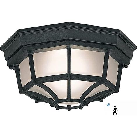 12-w-led-außendeckenleuchte – Klassische Wandleuchte Mit Bewegungsmelder Aus Schwarzem Metall Und Glas, Ideal Für Außenbereiche