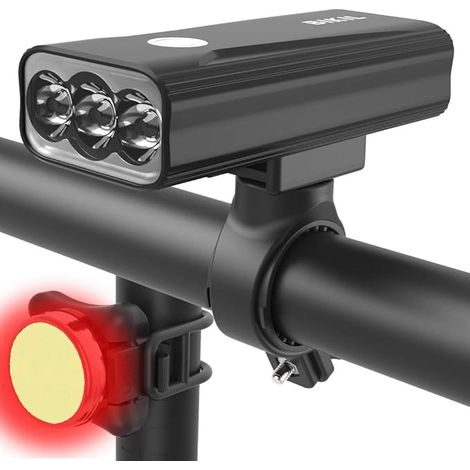 Wiederaufladbare Fahrradlampe Mit 4000 Mah Kapazität, Usb-c-anschluss, Leistungsstarke 2400 Lumen Led-leuchte, Wasserdichter Vorder- Und Rückscheinwerfer Für Mountainbiken Und Radsportwettkämpfe…