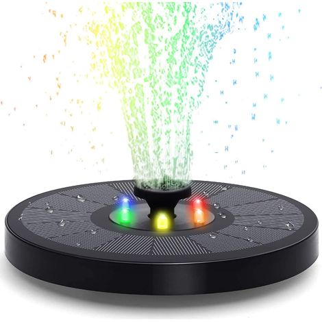 3-w-solarbrunnen Mit Led, 7 Lichteffekten, 2000-mah-akku, Solarpumpe Für Teich, Springbrunnen, Vogelfutterhaus Und Mehr