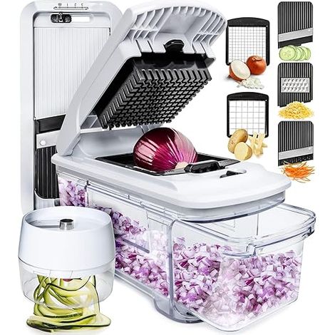 Gemüseschneider: All-in-one-gerät Zum Schneiden Und Spiralisieren Mit Auffangschale – Geschenkidee Für Die Küche, Weiß
