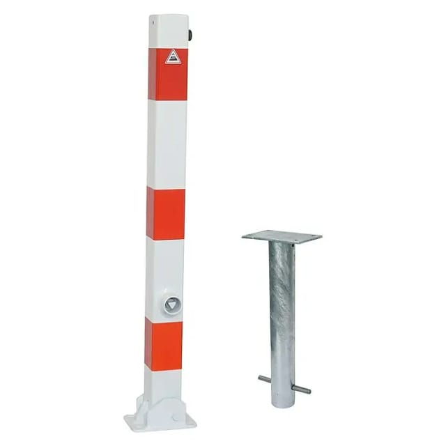 Schake Absperrpfosten Umlegbar Dreikant Einbetonieren 70 mm x 70 mm Weiß Rot