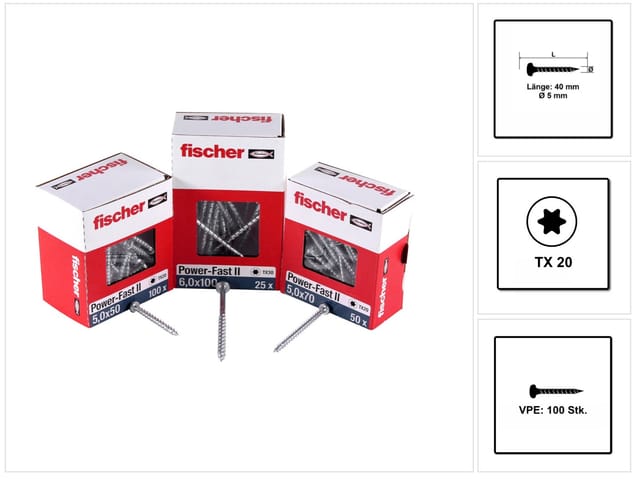Fischer Holz-/Spanplattenschraube PowerFast II Ø 5 mm x 40 mm 100 Stück