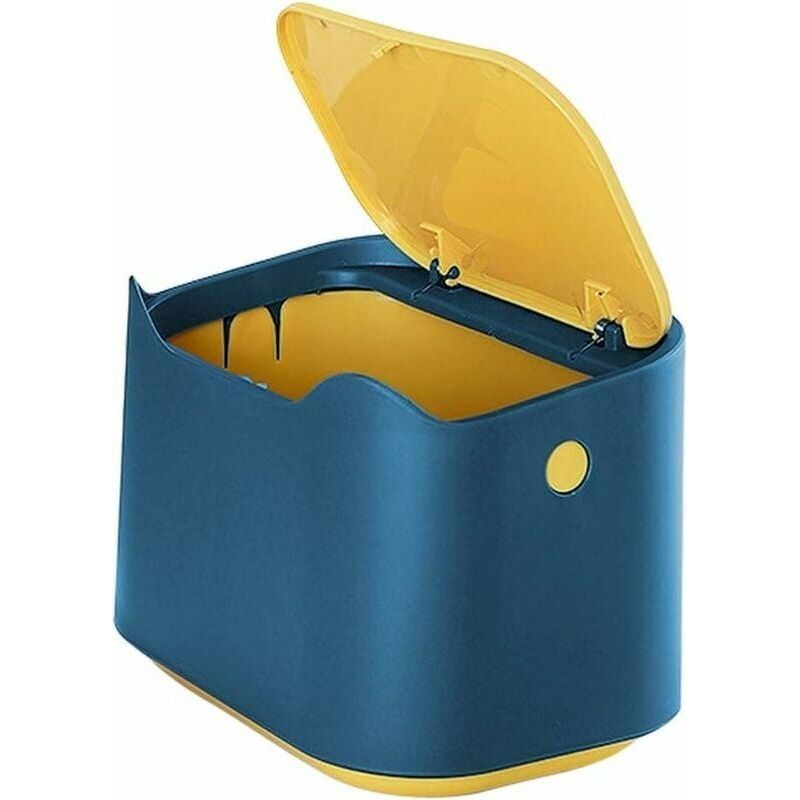 Bravix Kleiner Büro-mülleimer, Mini-küchen-/schreibtisch-mülleimer Aus Kunststoff Mit Druckknopfdeckel, Küchen-mülleimer, Büro-mülleimer (blau)