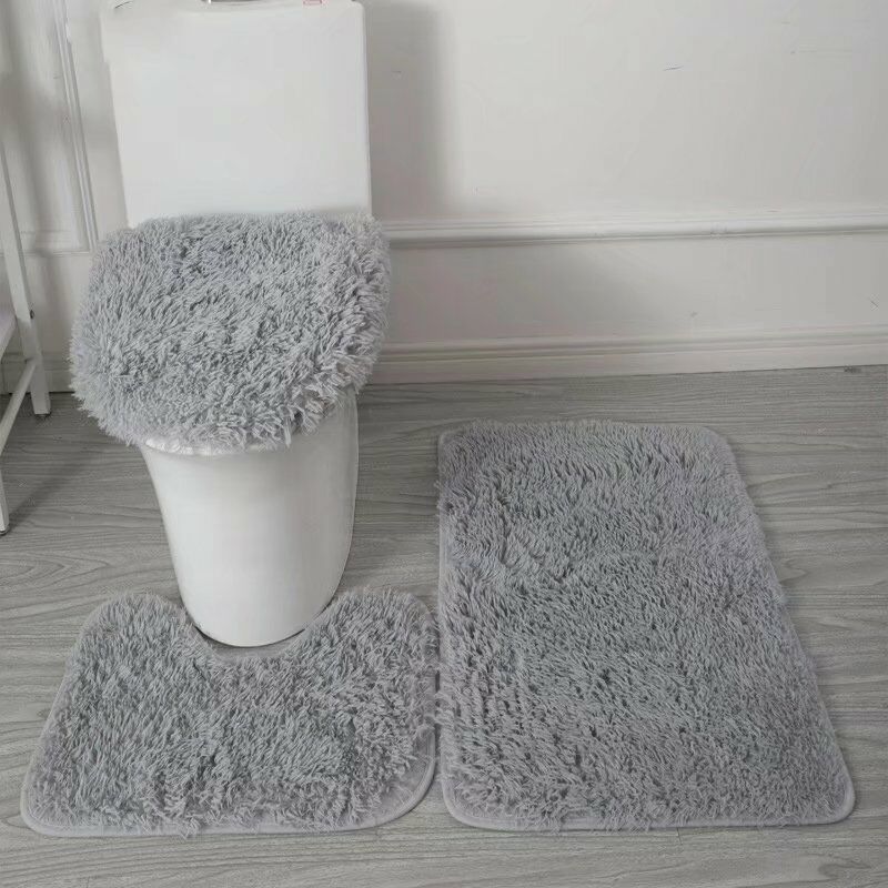 Bravix Badematten-set, Rutschfestes Wc-matten-set, Badematte + Wc-konturmatte + Wc-deckelbezug (grau)