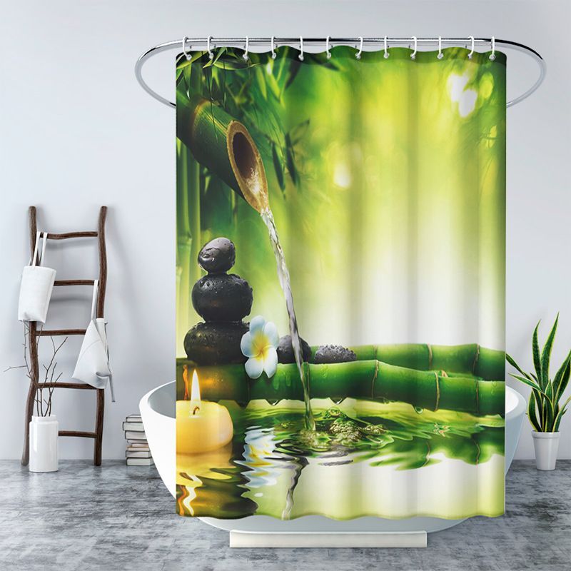 Bravix Wasserdichter, Schimmelresistenter Duschvorhang Aus Polyestergewebe, Maschinenwaschbar, Mit 12 Haken Für Badezimmer, 180 X 180 Cm (grüner Bambus)