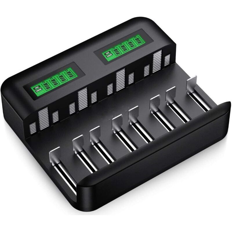 Bravix Universal-lcd-akkuladegerät, Universalladegerät Für Aa/lr6-, Aaa/lr3-, C/r14- Und D/r20-ni-mh-akkus Mit Micro-usb-anschluss (typ C), Schwarz