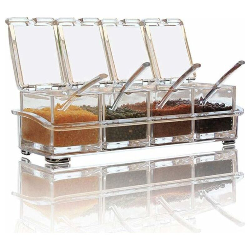 Bravix Gewürzbox-set, 4-teilig, Transparente Flaschen, Salz- Und Gewürzgläser, Küchengewürzbehälter Mit 4 Löffeln, Deckel Und Löffel