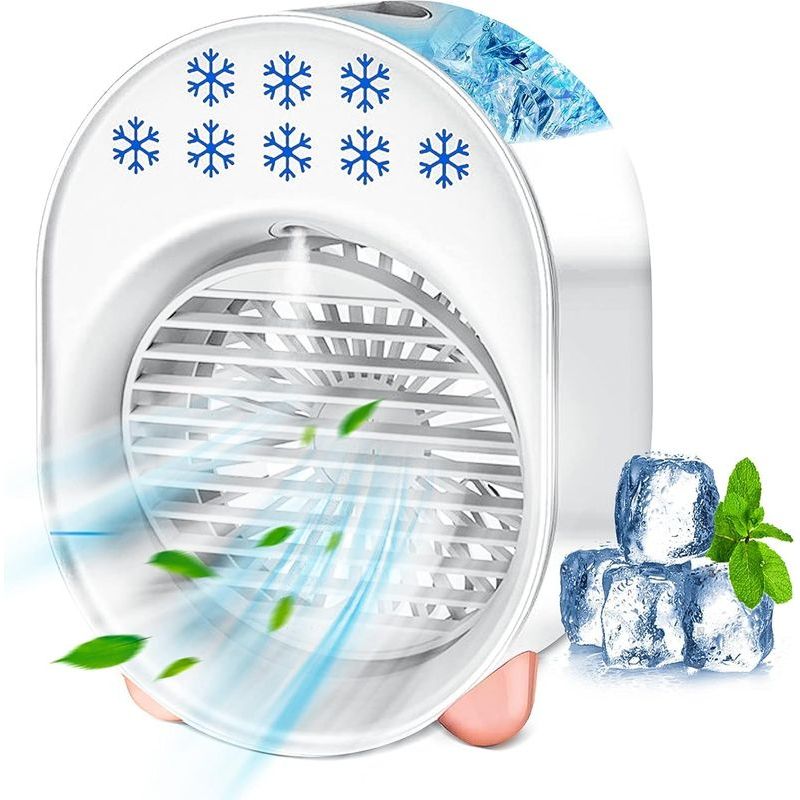Bravix Tragbare Klimaanlage, Leise Mobile Klimaanlage, Mini-ventilator-luftbefeuchter, Usb 4-in-1 Tragbarer Luftkühler-ventilator, 3 Geschwindigkeiten Für Zuhause Und Büro (weiß)
