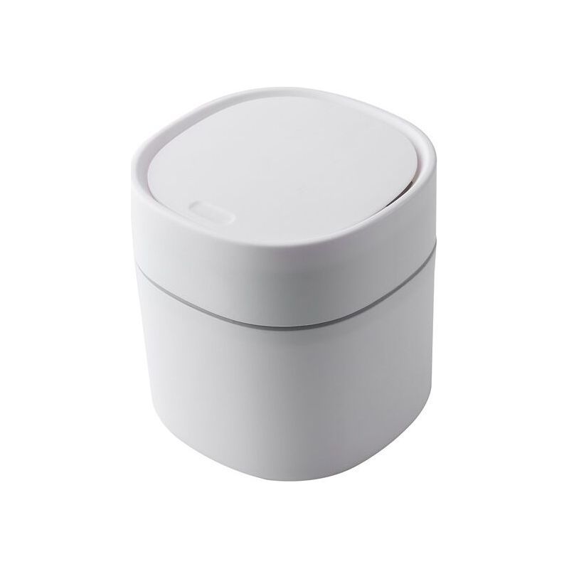 Bravix Mini-tischmülleimer – Kreativer Kunststoff-tischmülleimer Mit Knopfdeckel – Kleiner Mülleimer Für Büro, Bad, Schlafzimmer, Küche, Weiß
