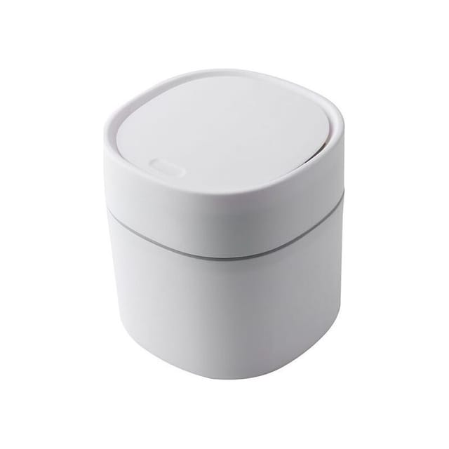 Bravix Mini-tischmülleimer – Kreativer Kunststoff-tischmülleimer Mit Knopfdeckel – Kleiner Mülleimer Für Büro, Bad, Schlafzimmer, Küche, Weiß