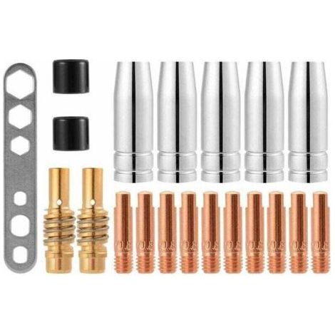 Packung Mit 20 Kontaktspitzen Für Mig/mag 15ak M6 Schweißdüsen, 0,8 X 25 Mm (10 X Kontakte, 5 X Düsen, 2 X Verbinder, 2 X Isolatoren, 1 X Werkzeug). - Kzq