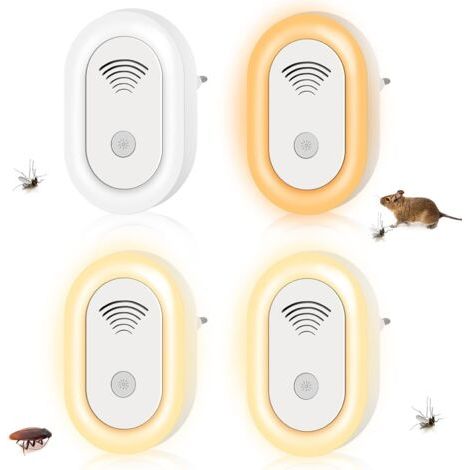 Set Mit 4 Ultraschall-nagerabwehrgeräten, Variable Frequenz Von 20 Bis 65 Khz, Mit Abschreckendem Licht, Insekten- Und Tierabwehr