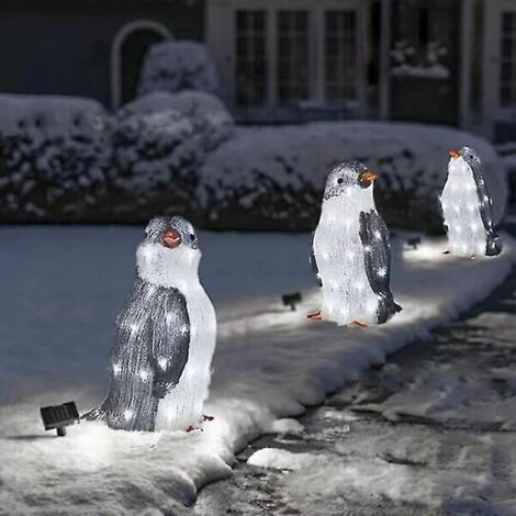 3er-set Beleuchtete Pinguin-weihnachtsdekorationen Für Den Außenbereich – Wasserfestes Acryl – Für Garten Und Terrasse – Led-lichterkette