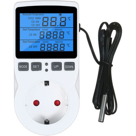 Digitales Thermostat Mit Lcd-display Zum Heizen/kühlen Mit Timer Und Sonde. Regelt Die Temperatur In Terrarien, Aquarien Und Terrarien. Auch Ideal Für Gewächshäuser Und Anzuchtstationen.