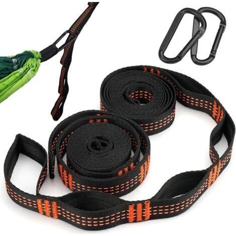 Set Mit 2 Hängemattengurten, 2 M X 2,5 Cm Polyestergurte Mit 2 Karabinern, Baumhängemattenbefestigung, Maximale Belastung 300 Kg, Hängemattenseil Zum Schaukeln