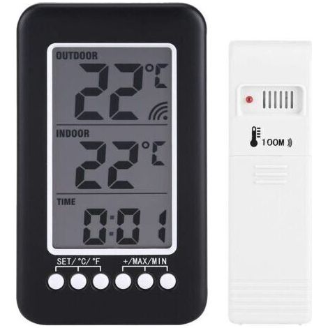 Kabelloses Innen-/außenthermometer, Heimthermometer, Digitales Lcd-thermometer Mit Uhr Und Temperaturanzeige, Drahtloser Sender