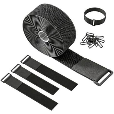 5 Cm X 5 M Klettverschlussband, Schwarze, Verstellbare, Wiederverwendbare Kabelbinder Mit 25 Schlaufen, Verstellbar, Wiederverwendbar, Zur Organisation Von Kabeln, Rohren Und Seilen, Schwarz