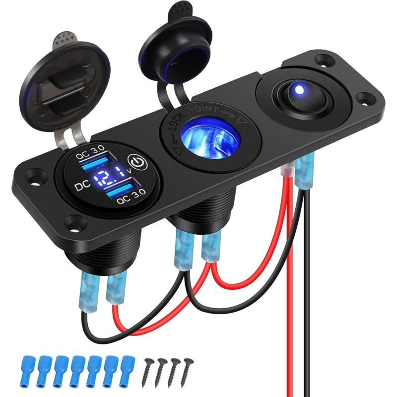 12v Qc3.0 Usb-kfz-ladegerät – 2 Anschlüsse, 30w – Zigarettenanzünderstecker Mit Led-voltmeter – Für 12v/24v Boote, Suvs, Lkws Und Wohnwagen